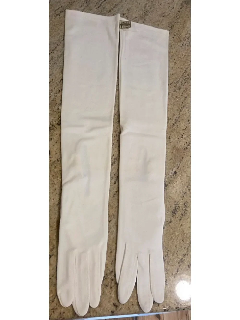 New! Vintage Sz S Off-White Formal Stretch Nylon Opera Gloves 23